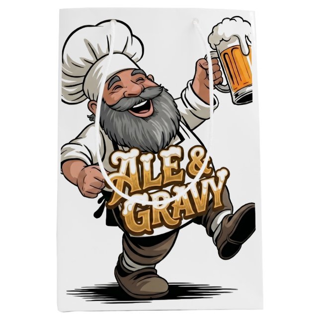 Ale & Gravy Logo Design featuring a Jolly Chef Medium Gift Bag (Front)