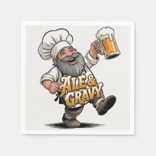 Ale & Gravy Logo Design featuring a Jolly Chef Napkin