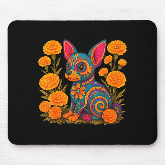 Alebrije Dog Flower Mexican Folk Art Owner Mom Dad Mouse Pad (Front)