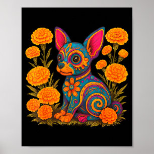 Alebrije Dog Flower Mexican Folk Art Owner Mom Dad Poster