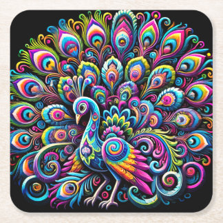 Alebrije Pavo Real Square Paper Coaster