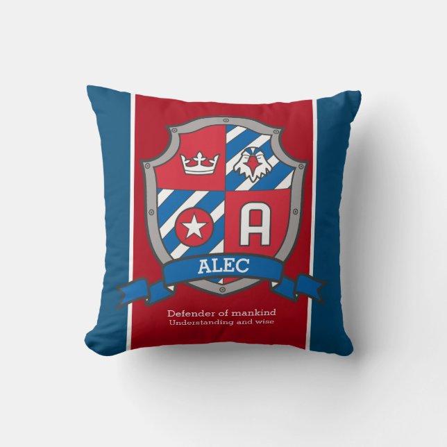 Alec name meaning red blue bird crest cushion (Front)