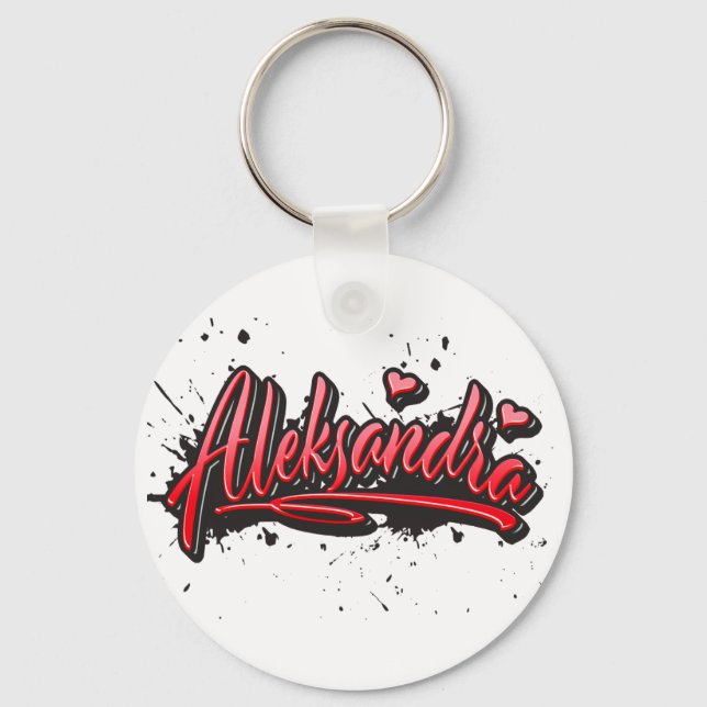 Aleksandra red Heart Graffiti Schlüsselanhänger Key Ring (Front)