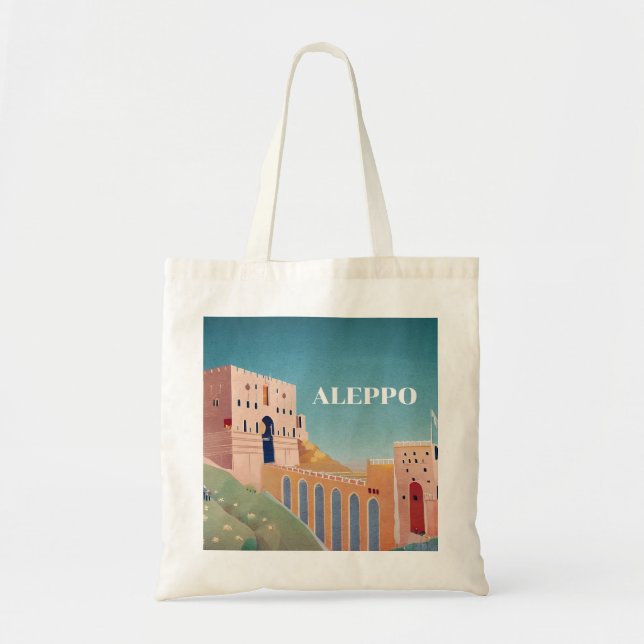 Aleppo Citadel illustrated art قلعة حلب سوريا   Tote Bag (Front)