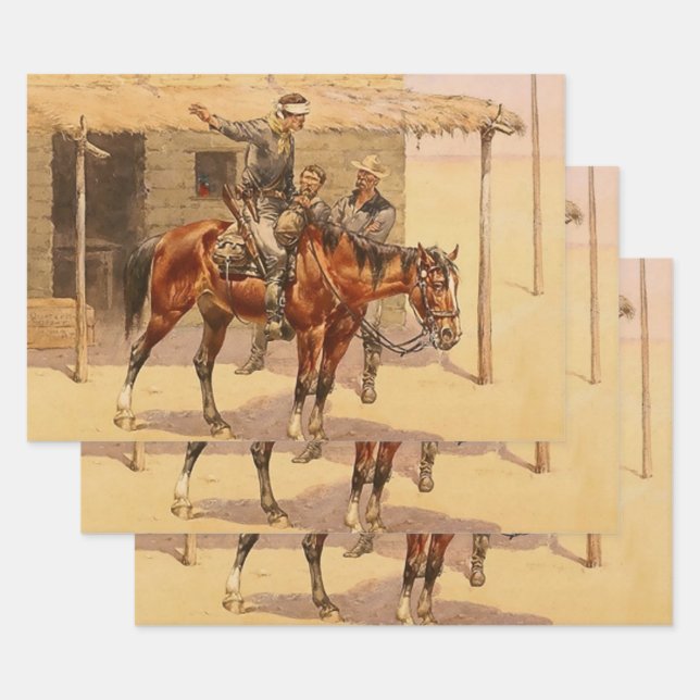 “Alert” Western Art by Herman W Hansen Wrapping Paper Sheet (Set)