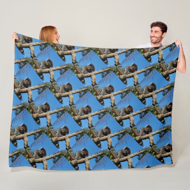 Alert Wild Koala Sitting In A Tree, Fleece Blanket (In Situ)