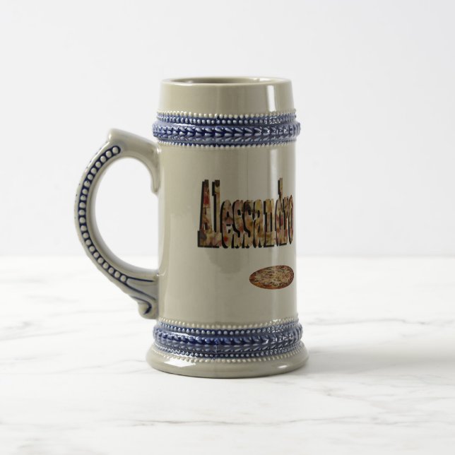 Alessandro, Name, Logo Made With Pizza, Beer Stein (Left)