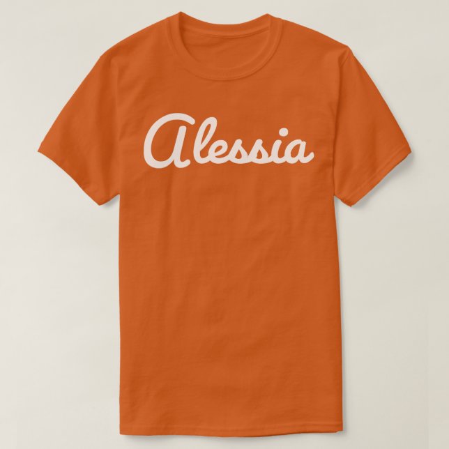 Alessia Typography White Cursive Script T-Shirt (Design Front)
