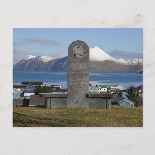 Aleut Relocation Memorial Statue, Unalaska Island Postcard (Front)