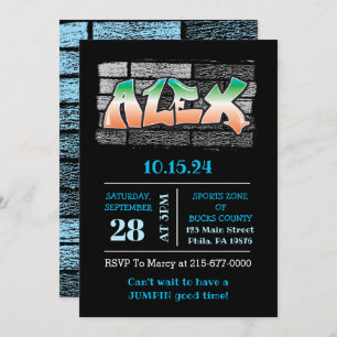 ALEX Your Name Graffiti Brick Wall Paint Splatter Invitation