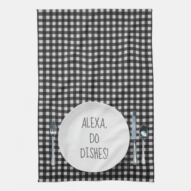 Alexa Command humour for doing dishes Tea Towel (Vertical)