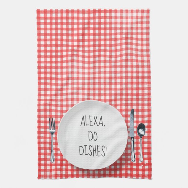 Alexa Command humour for doing dishes Tea Towel (Vertical)