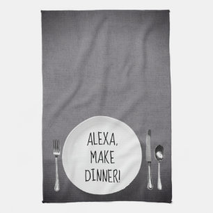 Alexa Command humour on grey Tea Towel