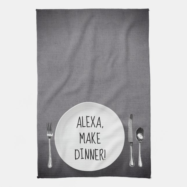 Alexa Command humour on grey Tea Towel (Vertical)