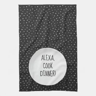 Alexa Command humour on polka dots Tea Towel
