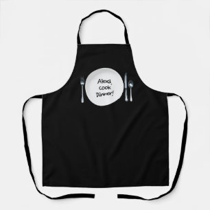 Alexa command on white plate apron