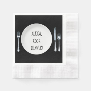 Alexa Command to cook dinner on plate Napkin
