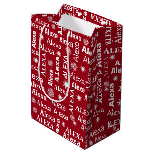 Alexa Custom Name With Snowflakes Medium Gift Bag