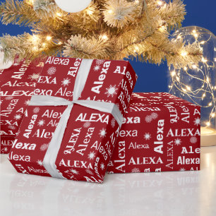 Alexa Custom Name With Snowflakes  Wrapping Paper