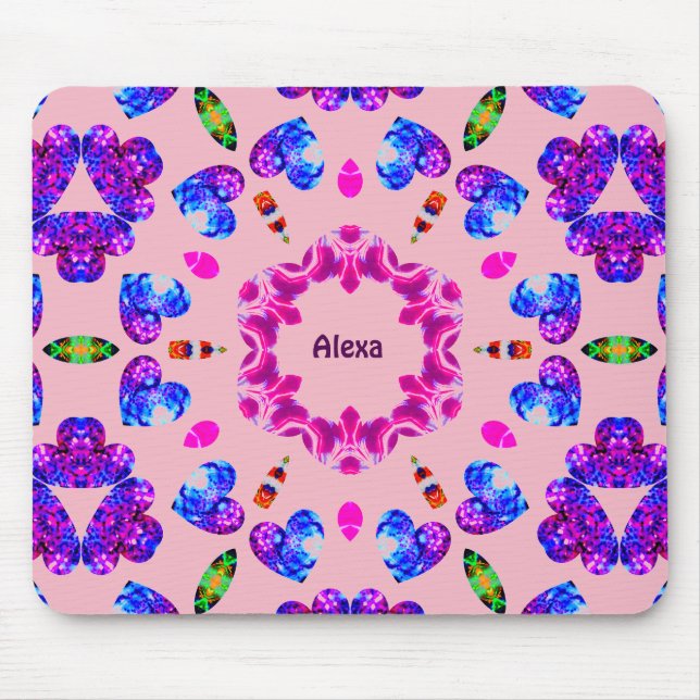 ALEXA ~ Glittering Heart Pattern ~ Personalized ~  Mouse Pad (Front)
