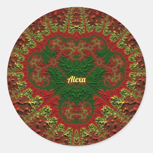 ALEXA PRETTY 3D! Gold, Red and Green ~    Classic Round Sticker (Front)