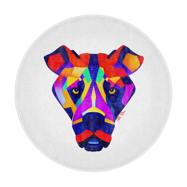 Alexander Dog white round glass cutting board (Front)