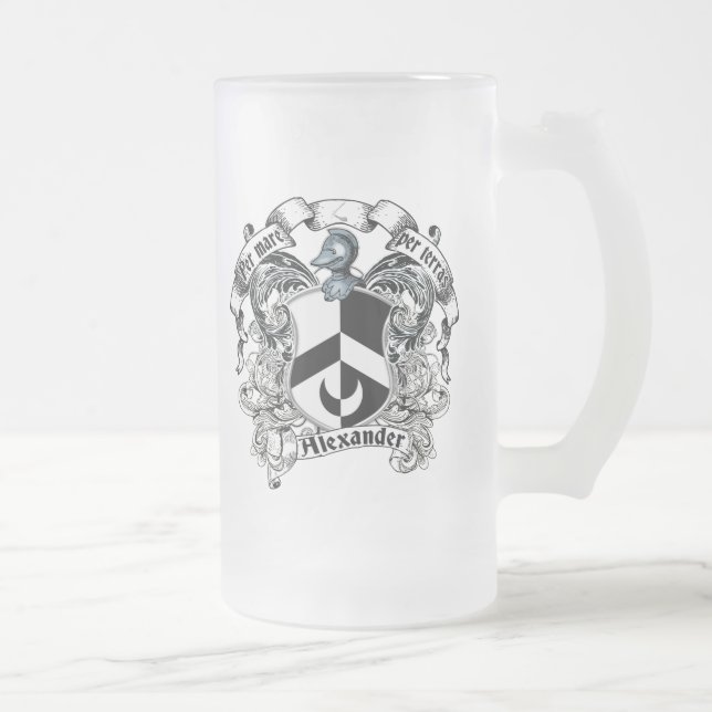 Alexander Family Crest Frosted Glass Beer Mug (Right)