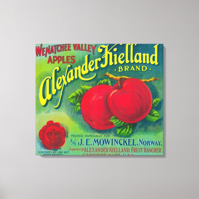 Alexander Kielland Apple Label - Cashmere, WA Canvas Print (Front)