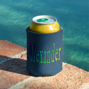 "Alexander" Name On Blue Denim, Can Cooler