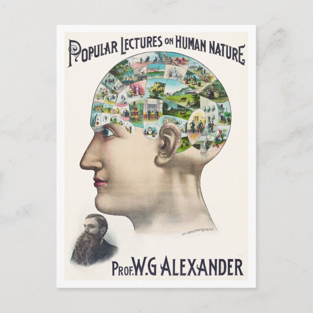Alexander Phrenology Lecture Advertisement Postcard (Front)