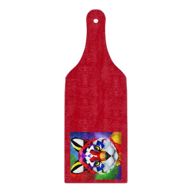 Alexander's Cat red glass paddle cutting board (Front)
