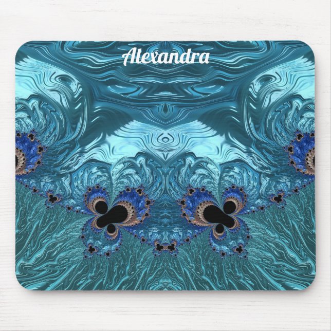 ALEXANDRA ~ Blue Aqua and Black Design Mouse Pad (Front)