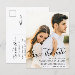 Alexandra Elegant Black Script Photo Save the Date Announcement Postcard