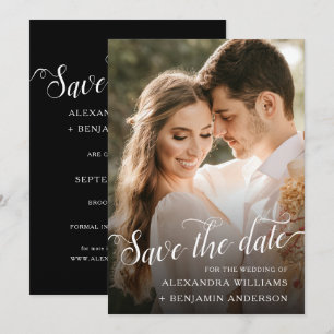 Alexandra Elegant Black White Script Photo Save The Date