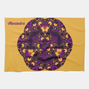 ~ ALEXANDRA ~ KALEIDOSCOPE ~ Purple Yellow Black ~ Tea Towel