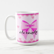 Alexandra Pink Bow Custom Name Coffee Mug