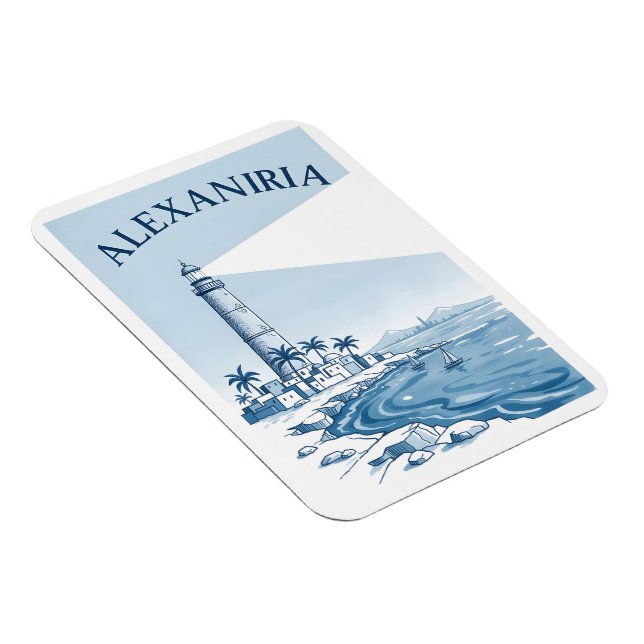 Alexandria Lighthouse Coastal Scene Travel Magnet (Right Side)