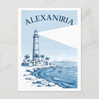 Alexandria Lighthouse Coastal Scene Travel Postcard