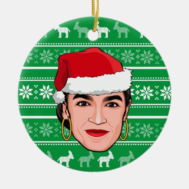 Alexandria Ocasio-Cortez (AOC) Christmas Ceramic Tree Decoration (Front)