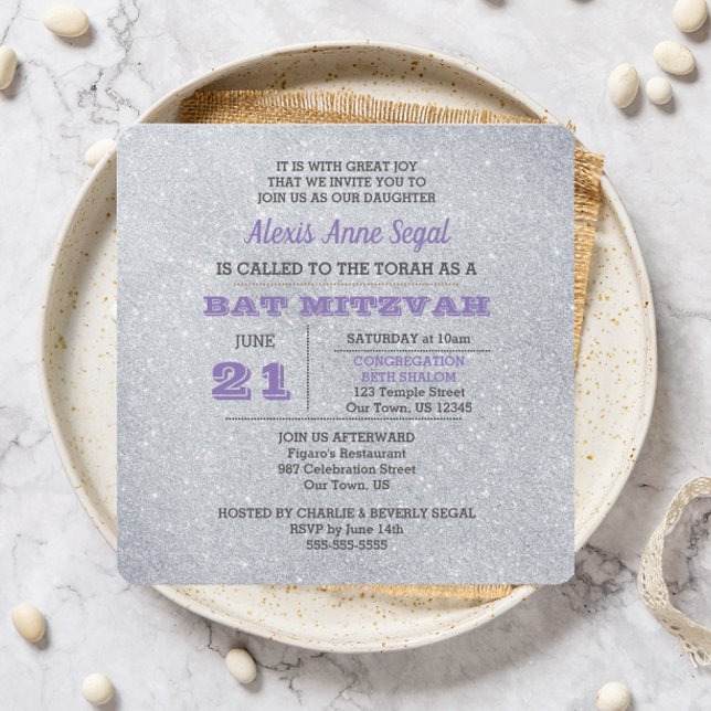 Alexandrite and Silver Glitter Bat Mitzvah Invitation (Creator Uploaded)