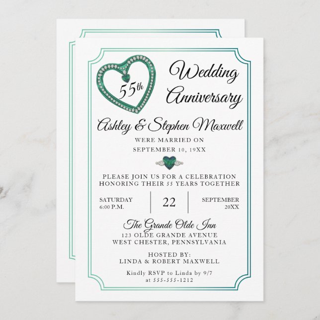 Alexandrite Diamond 55th Wedding Anniversary Party Invitation (Front/Back)