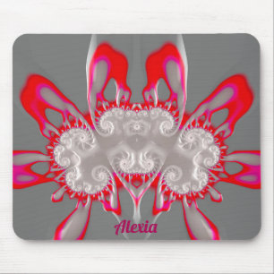 ALEXIA ~ FLUORO PINK RED GRAY WHITE ~ Fractal  Mouse Pad