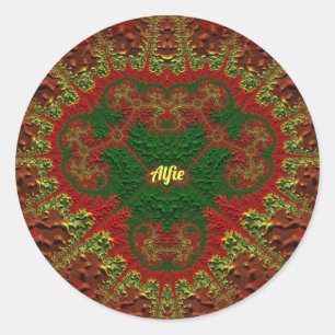 ALFIE PRETTY 3D! Gold, Red and Green ~ Classic Round Sticker