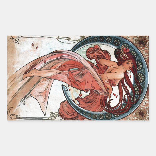 Alfons Mucha 1898 Dance Rectangular Sticker (Front)
