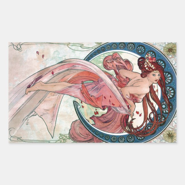 Alfons Mucha 1898 Dance Rectangular Sticker (Front)