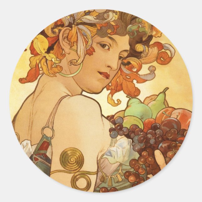 Alfons Mucha: Fruit Classic Round Sticker (Front)