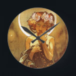 Alfons Mucha: Luna<br><div class="desc">Another charming Art Nouveau wall clock featuring Luna, painted by the Czech painter and decorative artist Alfons Maria Mucha.</div>