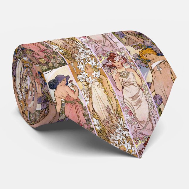 Alfons Mucha ,“ The Four Flowers ” Tie (Rolled)