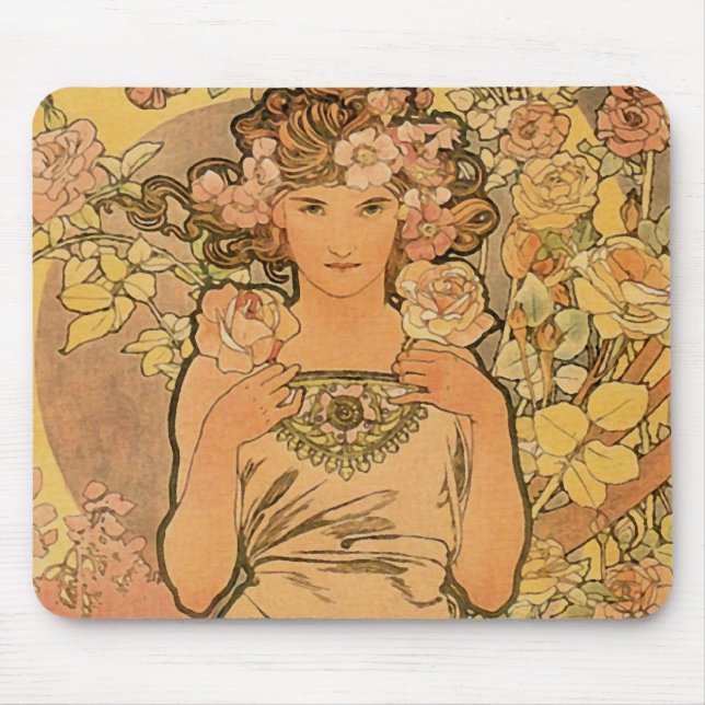Alfons Mucha ~ The rose Mouse Pad (Front)