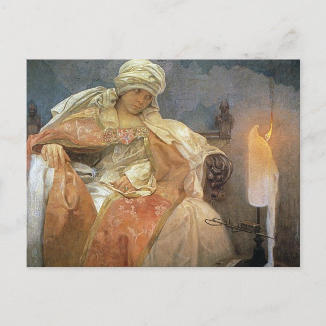 Alfons Mucha ~ Women with Burning Candle Postcard (Front)
